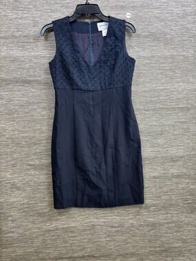 Hugo Buscati Collection Dress Womens 2 Blue V Neck Textured Sheath Knee Length
